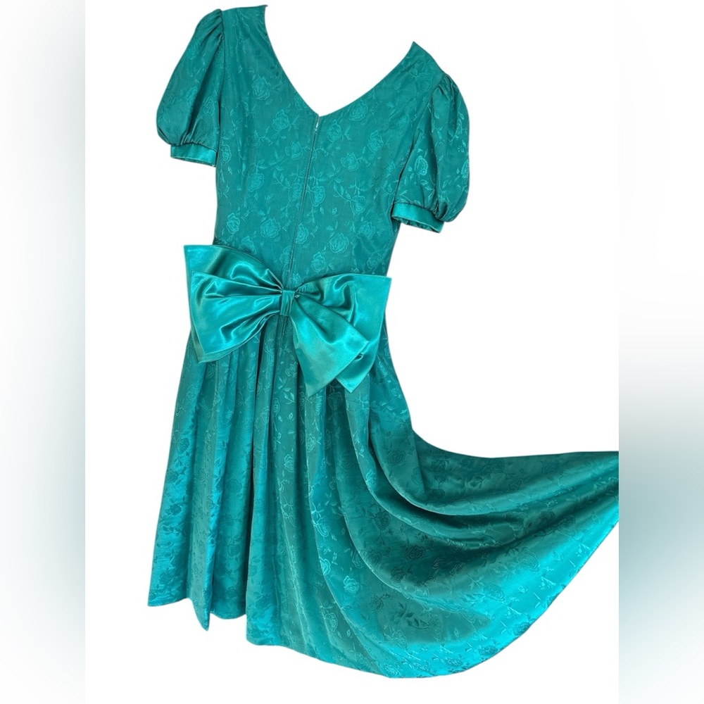VINTAGE 80s Prom Dress Teal with Big Booty Bow - Medium OOAK HANDMADE